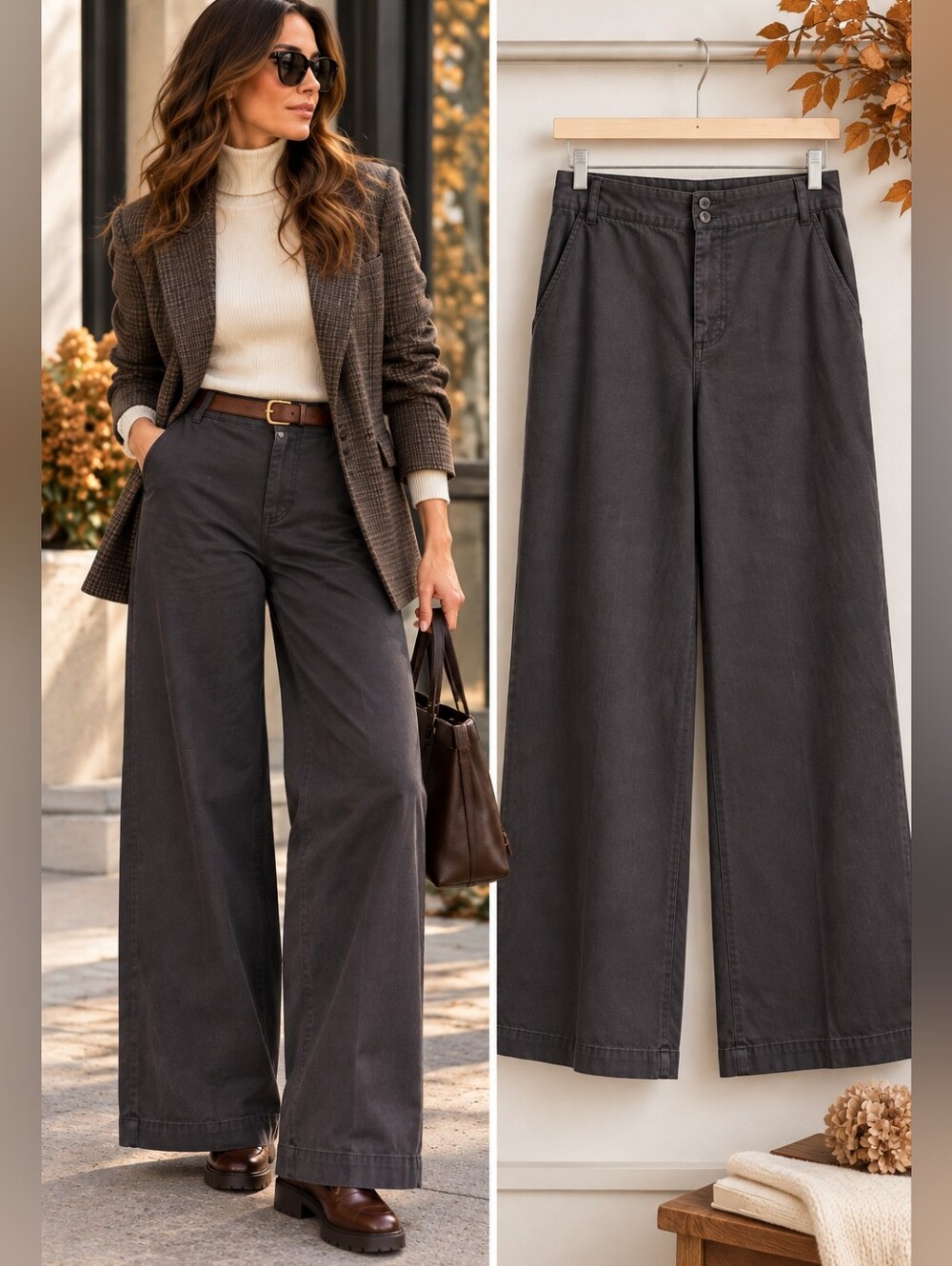 YFB Wide Leg Cotton Lyocell Pants M | Charcoal | Stretch | High Rise